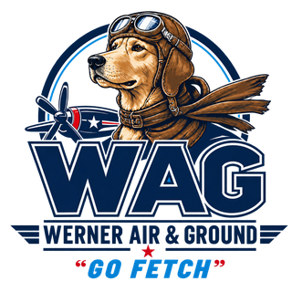 WAG — Werner Air & Ground: aviator dog logo, Go Fetch